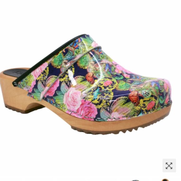 BJORK Maja Wood Colibri Floral Printed Leather Clogs size 9.5 - Picture 1 of 8